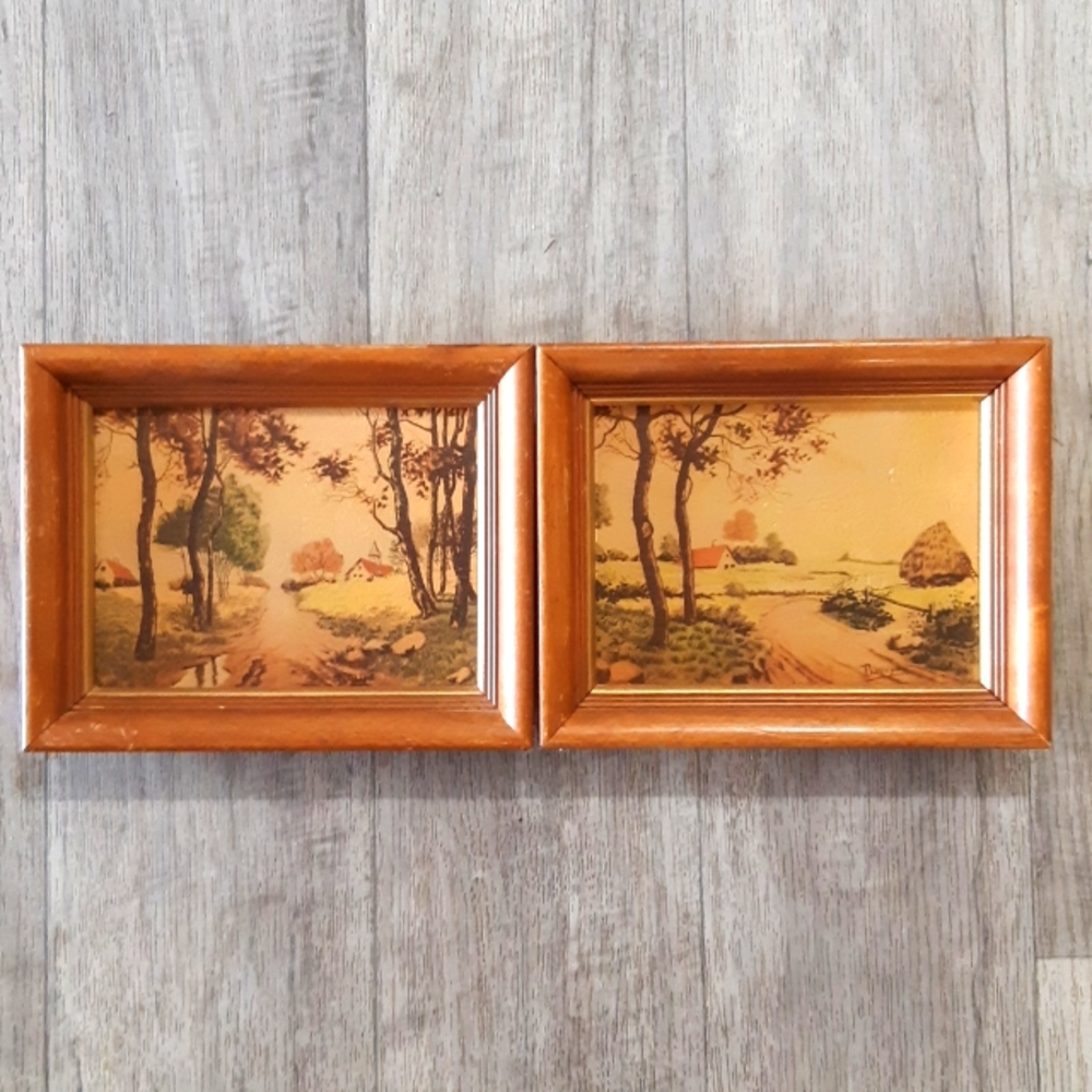 Paintings in wood frames